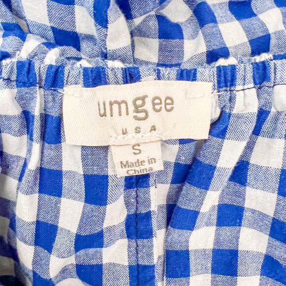 Umgee Blue Gingham Floral Embroidered Off the Shoulder Dress Small - Picture 3 of 4